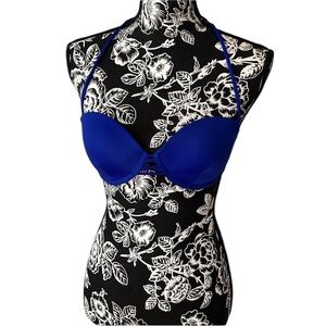 𝅺Victoria Secret Pink 34C royal blue push up bikini top lightly padded halter